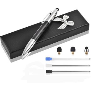 Glovion Multicolor Ballpoint Pen with Stylus Tip, 2 in 1 Ink Writing Pens Carbon Fiber Stylus Pen with 3 Replacement Stylus Tips Refills for Touch Screens Android iPhone ipad Apple Chromebook