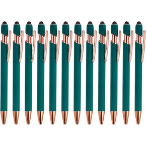 PATIKIL Ballpoint Pen with Stylus Tip, 12 Pack 2 in 1 Metal Pen Black Ink 1.0mm Medium Point Stylus Pen for Touch Screens Style 2, Red