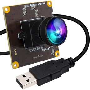 ELP 5MP Global Shutter 50fps وحدة كاميرا USB للكمبيوتر UVC USB2.0 Lightburn Camera لحفارة الليزر عالية السرعة 60 إطارًا في الثانية كاميرا كمبيوتر زاوية واسعة للبث المباشر (100 درجة بدون تشويه)