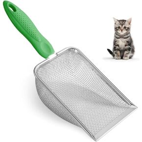 Metal Cat Litter Scoop,Sturdy Litter Cleaner Corner Shovel,Stainless Steel Mesh Litter Shovel,Easy to Clean Reptile Terrarium Sand Waste(Green)