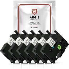 Aegis Adhesives - Label Maker Tape Replacement for Brother TZe Laminated Tape TZE-211 TZ-211 TZe211. 6mm / 0.23 inch White. Compatible Brother PT-D210 H110 H100 D400 D600 D200 P700 (6 Pack)