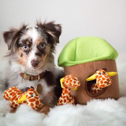 ZippyPaws - Zoo Friends Burrow, Interactive Squeaky Hide and Seek Plush Dog Toy - Giraffe Miniz, 3 Pack in Saudi Arabia
