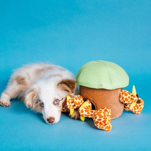 ZippyPaws - Zoo Friends Burrow, Interactive Squeaky Hide and Seek Plush Dog Toy - Giraffe Miniz, 3 Pack in Saudi Arabia