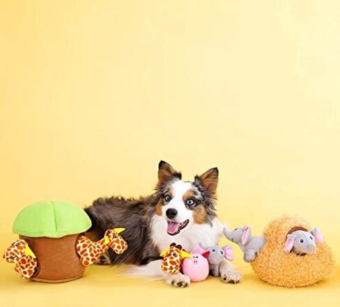 ZippyPaws - Zoo Friends Burrow, Interactive Squeaky Hide and Seek Plush Dog Toy - Giraffe Miniz, 3 Pack in Saudi Arabia