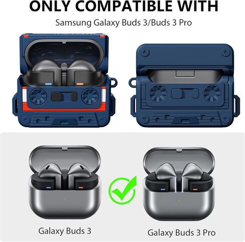 KOREDA متوافق مع حافظة Samsung Galaxy Buds 3 وGalaxy Buds 3 Pro، تصميم شريط كاسيت لطيف، غطاء واقٍ من السيليكون الناعم مع حبل للنساء والرجال (أزرق) in Kuwait