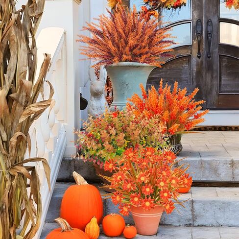 64 قطعة من زهور الخريف في الهواء الطلق وزهور الخريف الصناعية المقاومة للأشعة فوق البنفسجية للخريف والزهور البلاستيكية الاصطناعية لتزيين الخريف بالمنزل الخارجي وشرفة الفناء وديكور عيد الشكر in Kuwait