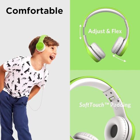 LilGadgets Connect+ Style On-Ear Kids Headphones with Microphone - SharePort Technology, SoftTouch Padding, Detachable Cable, Volume Limiting, Durable & Adjustable - Purple in Kuwait