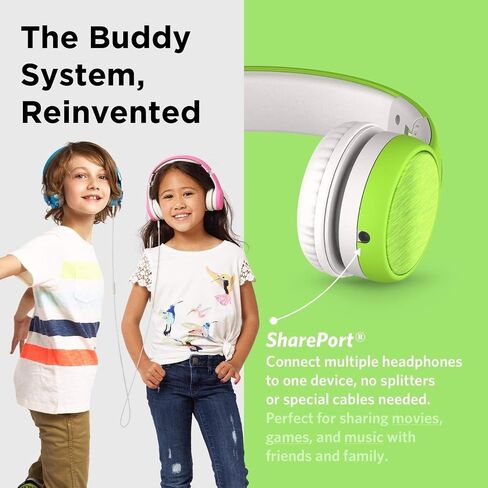LilGadgets Connect+ Style On-Ear Kids Headphones with Microphone - SharePort Technology, SoftTouch Padding, Detachable Cable, Volume Limiting, Durable & Adjustable - Purple in Kuwait