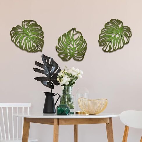 Kercan Tropical Wall Decor 3 Pcs Monstera Leaf Wall Art Wood Tropical Plant Wall Decor Plaques Suitable for Bathroom Bedrooms Living Rooms(Gradient Green) in Saudi Arabia