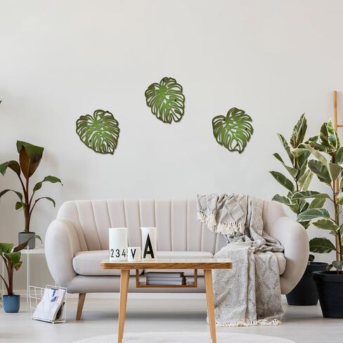 Kercan Tropical Wall Decor 3 Pcs Monstera Leaf Wall Art Wood Tropical Plant Wall Decor Plaques Suitable for Bathroom Bedrooms Living Rooms(Gradient Green) in Saudi Arabia