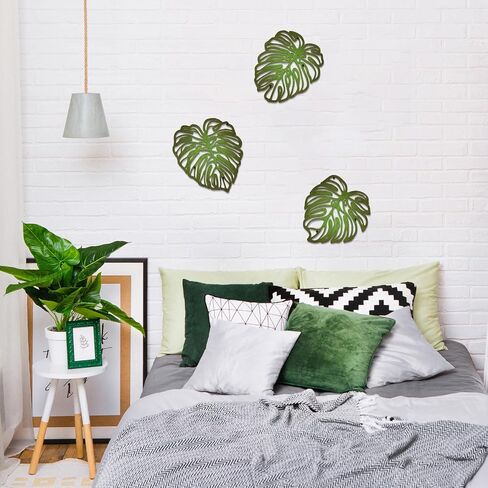 Kercan Tropical Wall Decor 3 Pcs Monstera Leaf Wall Art Wood Tropical Plant Wall Decor Plaques Suitable for Bathroom Bedrooms Living Rooms(Gradient Green) in Saudi Arabia