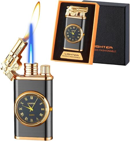 Torch Lighter, Magic Dual Flame Lighter Refillable Butane, Creative Adjustable Flame Windproof Lighter, Cool Jet Flame Butane Lighter for Men Women Friends Outdoor Candle(Without Butane)-Gold-g in Saudi Arabia