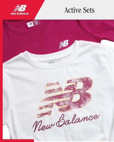 تي شيرت نشط للفتيات من New Balance - قطعتان من تي شيرت بأكمام قصيرة وأكمام طويلة - تي شيرت رياضي رياضي للبنات، 7-16 in Kuwait