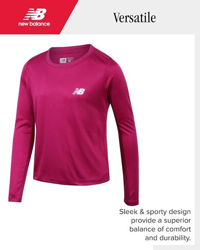 تي شيرت نشط للفتيات من New Balance - قطعتان من تي شيرت بأكمام قصيرة وأكمام طويلة - تي شيرت رياضي رياضي للبنات، 7-16 in Kuwait