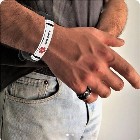 Red Medical Alert ID Bracelet for Women Men's Emergency First Aid Health Alert Laser Engraved Satinless Steel Adjustable Silicone Wristband Bracelets in Saudi Arabia