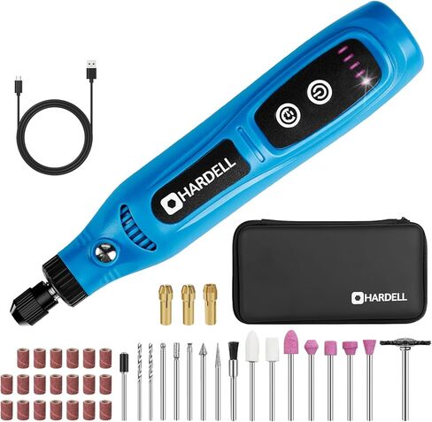 أداة دوارة لاسلكية صغيرة من هارديل، مجموعة أدوات دوارة 3.7 فولت مع 43 ملحقًا، أداة دوارة كهربائية متعددة الأغراض، 5 سرعات وشحن من النوع C لمشروع DIY، الصنفرة، النقش، الطحن، التلميع in Kuwait