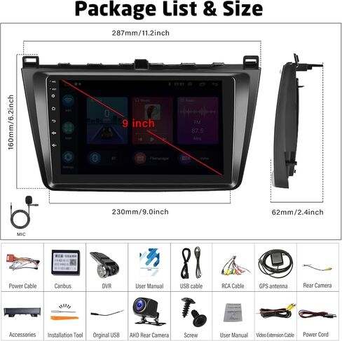 2+64G Android 13 Car Stereo for Mazda 6 Rui Wing 2007-2012 with Apple Carplay Android Auto Mirror Link 9 inch Touchscreen FM RDS HiFi Bluetooth WiFi GPS+Camera & MIC in Saudi Arabia