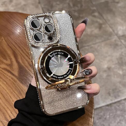 حافظة LXK مغناطيسية لهاتف iPhone 16 Pro Max، [متوافقة مع Magsafe] [واقي عدسة الكاميرا المدمج] بطاقة لامعة وغطاء حماية من الصدمات الماسية الناعمة من مادة TPU للنساء والفتيات مقاس 6.9 بوصات ذهبي in Kuwait