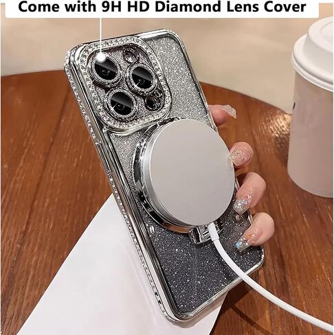 حافظة LXK مغناطيسية لهاتف iPhone 16 Pro Max، [متوافقة مع Magsafe] [واقي عدسة الكاميرا المدمج] بطاقة لامعة وغطاء حماية من الصدمات الماسية الناعمة من مادة TPU للنساء والفتيات مقاس 6.9 بوصات ذهبي in Kuwait