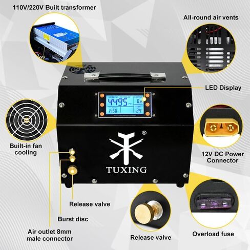 TUXING PCP Air Compressor,4500Psi 30Mpa High Pressure Air Pump, Built-in DC12V/AC120V Power Converter,Auto-Stop,Paintball and Scuba Tank Compressor in Saudi Arabia