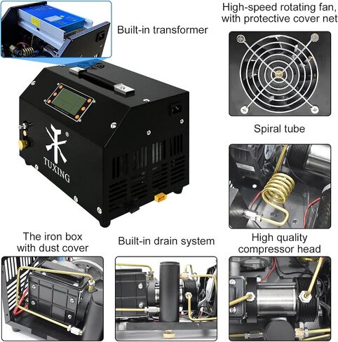TUXING PCP Air Compressor,4500Psi 30Mpa High Pressure Air Pump, Built-in DC12V/AC120V Power Converter,Auto-Stop,Paintball and Scuba Tank Compressor in Saudi Arabia
