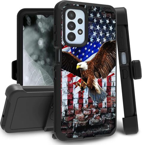Belt-Clip Holster Case for Samsung Galaxy A23 5G 2022, Heavy Duty Triple-Layer Protection Full-Body Rugged Shockproof Durable Cover Cases for Galaxy A23 5G, Patriotic Eagle USA Flag in Kuwait
