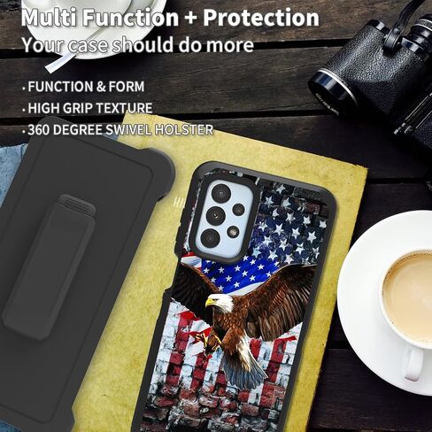 Belt-Clip Holster Case for Samsung Galaxy A23 5G 2022, Heavy Duty Triple-Layer Protection Full-Body Rugged Shockproof Durable Cover Cases for Galaxy A23 5G, Patriotic Eagle USA Flag in Kuwait