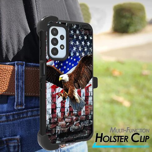Belt-Clip Holster Case for Samsung Galaxy A23 5G 2022, Heavy Duty Triple-Layer Protection Full-Body Rugged Shockproof Durable Cover Cases for Galaxy A23 5G, Patriotic Eagle USA Flag in Kuwait
