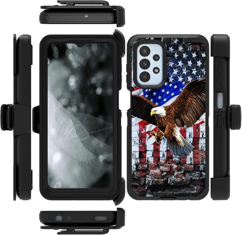 Belt-Clip Holster Case for Samsung Galaxy A23 5G 2022, Heavy Duty Triple-Layer Protection Full-Body Rugged Shockproof Durable Cover Cases for Galaxy A23 5G, Patriotic Eagle USA Flag in Kuwait