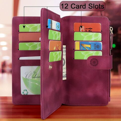 Harryshell Detachable Magnetic Zipper Wallet Leather Case with Cash Coin Pocket 12 Card Slots Holder Wrist Strap Lanyard for Samsung Galaxy A03S (Flower Wine Red) in Saudi Arabia