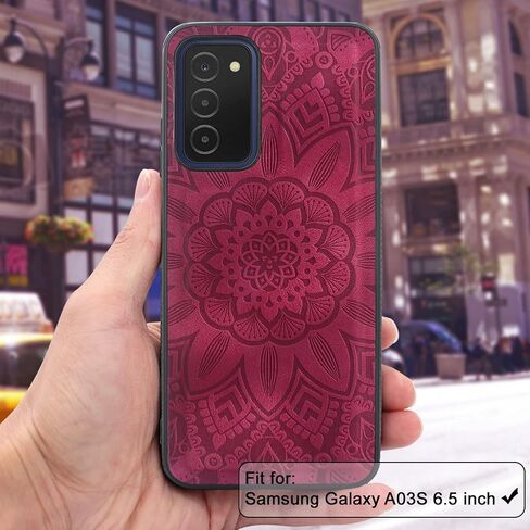 Harryshell Detachable Magnetic Zipper Wallet Leather Case with Cash Coin Pocket 12 Card Slots Holder Wrist Strap Lanyard for Samsung Galaxy A03S (Flower Wine Red) in Saudi Arabia