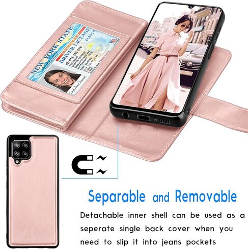 حافظة Galaxy A42 5G، حافظة محفظة Galaxy A42 5G، حامل فتحات بطاقة الائتمان النقدية من جلد البولي يوريثان الفاخر من Tekcoo، غطاء قلاب قابل للطي [حافظة صلبة مغناطيسية قابلة للفصل] مسند لهاتف Samsung A42 5G [ذهبي وردي] in Kuwait
