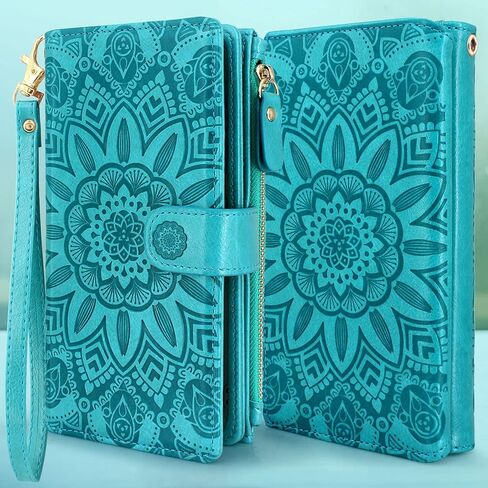 Harryshell Detachable Magnetic Zipper Wallet Leather Case with Cash Coin Pocket 12 Card Slots Holder Wrist Strap Lanyard for Samsung Galaxy A03S (Flower Wine Red) in Saudi Arabia