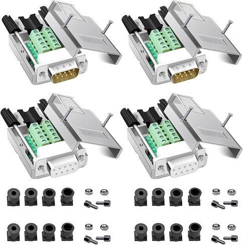 4PCS (2PCS Male 2PCS Female) DB9 Metal Shell Solderless Connector,RS232 D-SUB Serial to 9-pin Port Plug Terminal Block Breakout Board with Case Long Bolts Tail Pipes in Kuwait