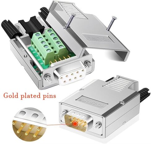 4PCS (2PCS Male 2PCS Female) DB9 Metal Shell Solderless Connector,RS232 D-SUB Serial to 9-pin Port Plug Terminal Block Breakout Board with Case Long Bolts Tail Pipes in Kuwait