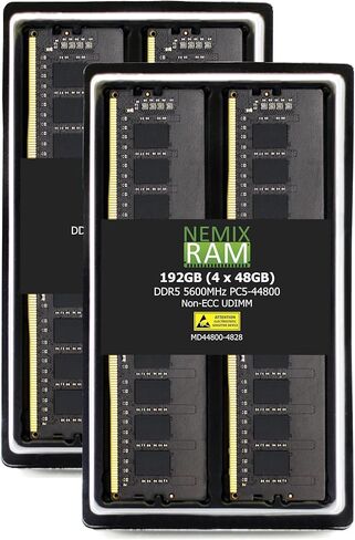 NEMIX RAM 192GB (4X48GB) DDR5 5600MHZ PC5-44800 2Rx8 1.1V 288-PIN غير ECC غير مخزنة UDIMM مجموعة ذاكرة الكمبيوتر المكتبي UDIMM متوافقة مع اللوحة الأم ASRock Z790 PG Sonic in Saudi Arabia