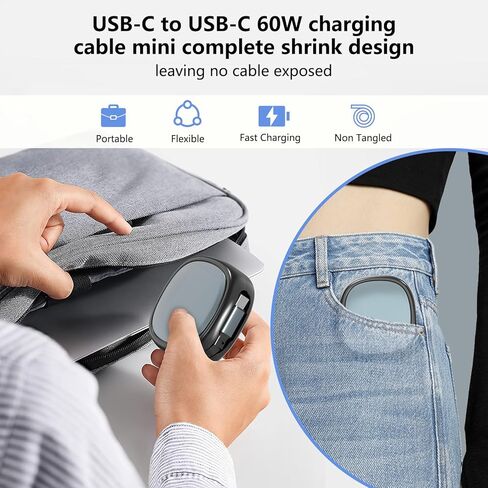 كابل Opluz USB C، 2 حزمة ميني USB C قابل للسحب 60 واط إلى USB C كابل شحن سريع، سلك شاحن PD من النوع C بطول 4 مراحل مسبقًا لهاتف iPhone 15/Pro/Plus/Pro Max، iPad/iPad Pro، MacBook Pro 2021، Galaxy in Kuwait