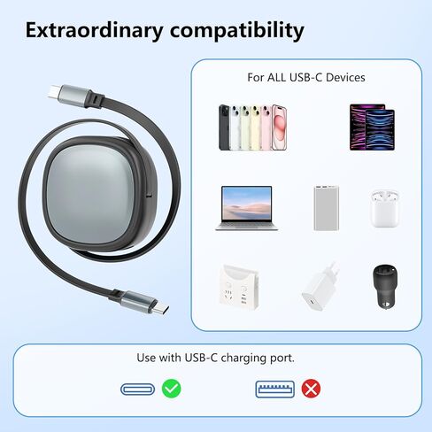 كابل Opluz USB C، 2 حزمة ميني USB C قابل للسحب 60 واط إلى USB C كابل شحن سريع، سلك شاحن PD من النوع C بطول 4 مراحل مسبقًا لهاتف iPhone 15/Pro/Plus/Pro Max، iPad/iPad Pro، MacBook Pro 2021، Galaxy in Kuwait