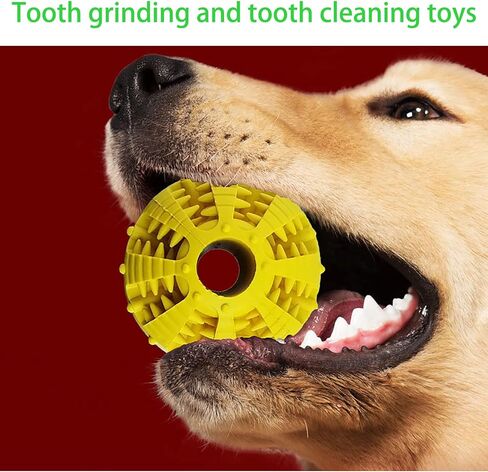 2 Pcs Dog Toy Teeth Ball,Dog Puzzle Toy,Treat Dispensing Dog Toys,Non Toxic Tear Resistant Natural Rubber Toy Ball for Pet Teeth Cleaning/Chewing/Playing/Training (Yellow+Red, 2.36in) in Saudi Arabia