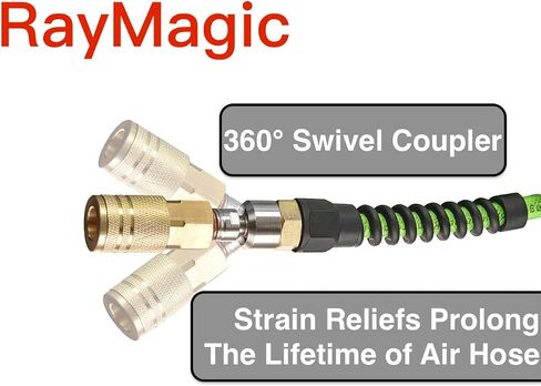 Air Compressor Hose 1/4 Inch x 100 Feet Flexible Reinforced Polyurethane (PU) Air Hose 300PSI with Brass Fittings, Strain Reliefs, 1/4" 360 Swivel Coupler and Plug,1PCS Hook For Nailer in Saudi Arabia