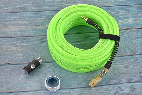 Air Compressor Hose 1/4 Inch x 100 Feet Flexible Reinforced Polyurethane (PU) Air Hose 300PSI with Brass Fittings, Strain Reliefs, 1/4" 360 Swivel Coupler and Plug,1PCS Hook For Nailer in Saudi Arabia
