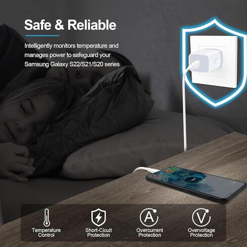 شاحن سريع من النوع C، صندوق شحن سريع 20 وات USB C Block PD وكابل شاحن 6FT C لهاتف Samsung S23/S22 Ultra/A13(5G)/S21 FE/A03 S/S22/S21/S21+/S20 FE/S10/Z Fold/Z Flip /A53/A52/A32، بكسل 7 برو/6/5A، موتو، إل جي in Kuwait