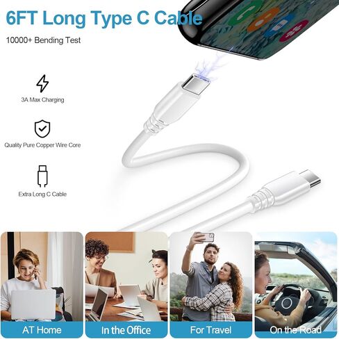 شاحن سريع من النوع C، صندوق شحن سريع 20 وات USB C Block PD وكابل شاحن 6FT C لهاتف Samsung S23/S22 Ultra/A13(5G)/S21 FE/A03 S/S22/S21/S21+/S20 FE/S10/Z Fold/Z Flip /A53/A52/A32، بكسل 7 برو/6/5A، موتو، إل جي in Kuwait