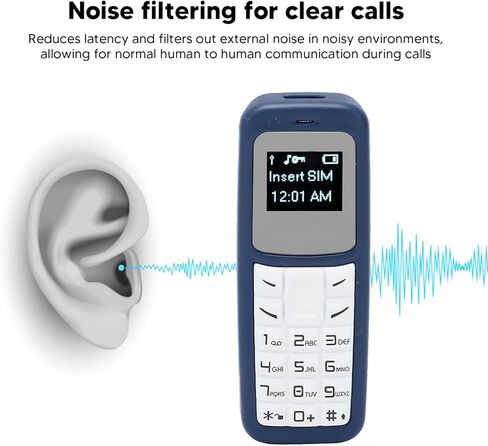 هاتف محمول صغير، هاتف محمول صغير مزود بسماعة رأس بلوتوث مع خطاف للأذن يدعم SIM Mp3، 2G في جميع أنحاء العالم 0.66 بوصة (أسود) in Saudi Arabia