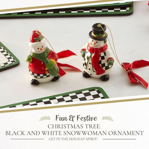 Spode Christmas Tree Black and White Snowman Ornament | Snowman Christmas Tree Hanging Ornaments | Holiday Decorations | Christmas Decor for Christmas Trees – 3.5" in Kuwait