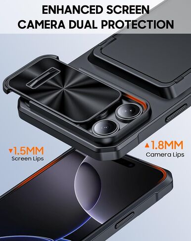 حافظة Vizvera لهاتف iPhone 16 Pro Max RFID، حامل بطاقات (4 بطاقات) وغطاء كاميرا ومسند، حافظة هاتف من السيليكون المقاوم للصدمات لكامل الجسم لهاتف 16 Pro Max 6.9 بوصة 2024- أسود in Saudi Arabia