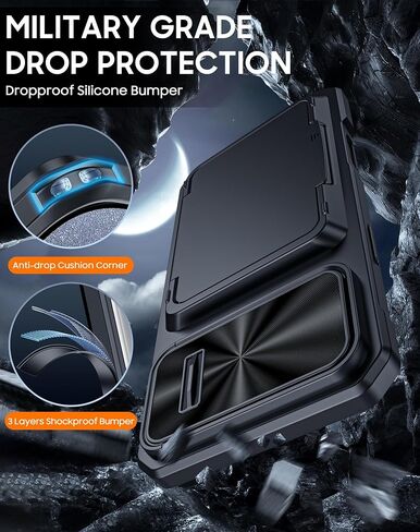 حافظة Vizvera لهاتف iPhone 16 Pro Max RFID، حامل بطاقات (4 بطاقات) وغطاء كاميرا ومسند، حافظة هاتف من السيليكون المقاوم للصدمات لكامل الجسم لهاتف 16 Pro Max 6.9 بوصة 2024- أسود in Saudi Arabia