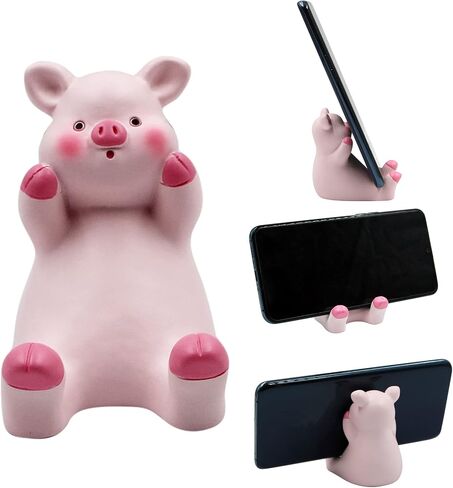 Cute Lovely Pink Pig Cell Phone Stand Holder Desktop Tablet Office Decor Home Ornament, Compatible with 4-8inch Smartphone in Saudi Arabia