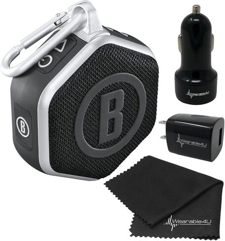 Wearable4U Bushnell Wingman Mini Orange/White GPS Bluetooth Speaker Cleaning Cloth and Wall/Car Chargers Bundle in Kuwait
