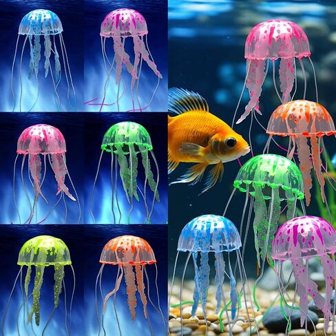 12Pcs Glowing Jellyfish Tank Decorations Silicone Jellyfish Decor for Fish Tank Colorful Jellyfish Ornament Decoration with Sucker Jellyfish Fish Tank Decoration for Aquarium, Fish Tank in Saudi Arabia